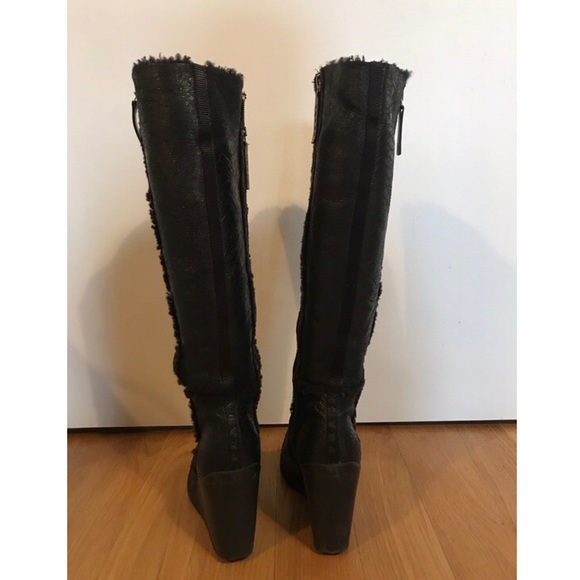 PRADA Black leather platform boots with shearling - Picture 4 of 6